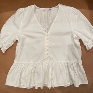 Madewell white top with ruffled short sleeves